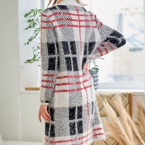 NEW Black white and red fuzzy open cardigan